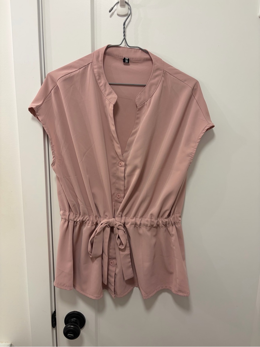 Tie-Waist Cap Sleeve Blouse in Dusty Rose